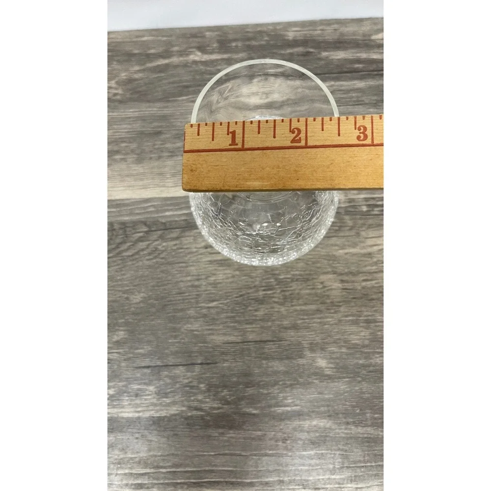 Hand Crafted Clear Crackle Art Glass Vase Round‎ Bulbous Flared Rim 4.5
